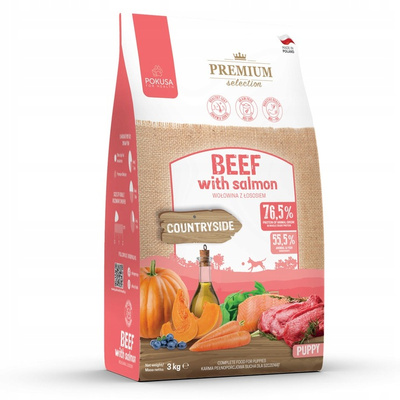 Pokusa Premium Swojskie Smaki – Wołowina z łososiem 3 kg dla szczeniąt