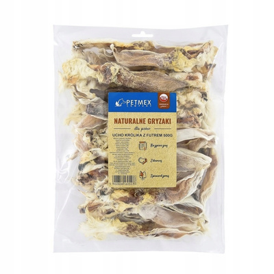 PETMEX Ucho Królika z Futrem – Naturalny Gryzak dla Psa (500g)