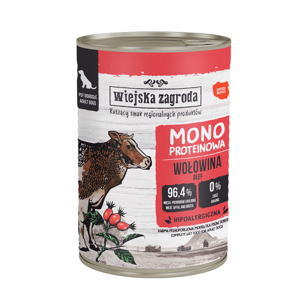 Wiejska Zagroda Wołowina monoproteinowa 400 g Karma mokra dla psa 