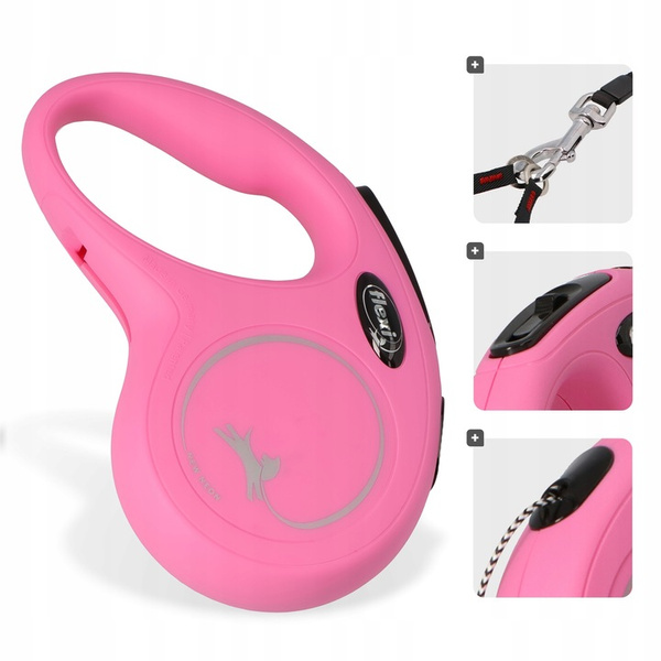 Flexi New Classic S – Smycz automatyczna 5 m różowa + amortyzator (S-M) Rodzaj: linka | Dla psów do 12 kg