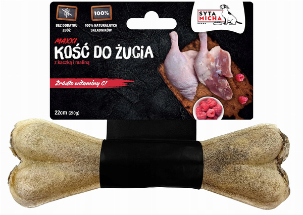 Syta Micha  Kość do żucia z Kaczką i malinami 22cm przysmak dla psa