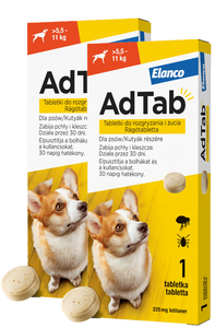 ELANCO AdTab 225mg tabletka na pchły i kleszcze dla psów >5,5 - 11 kg ZESTAW X2