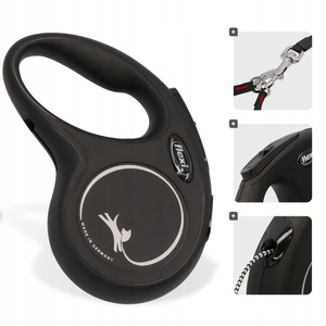 Flexi New Classic S – Smycz automatyczna 5 m (czarna) Dla psów do 12 kg  linka
