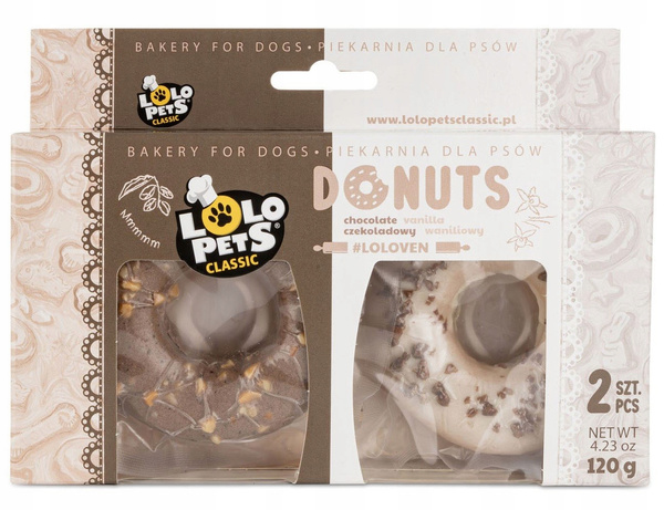Lolo Pets Donuts o smaku waniliowym i czekoladowo-orzechowym 2 szt. / 120 g