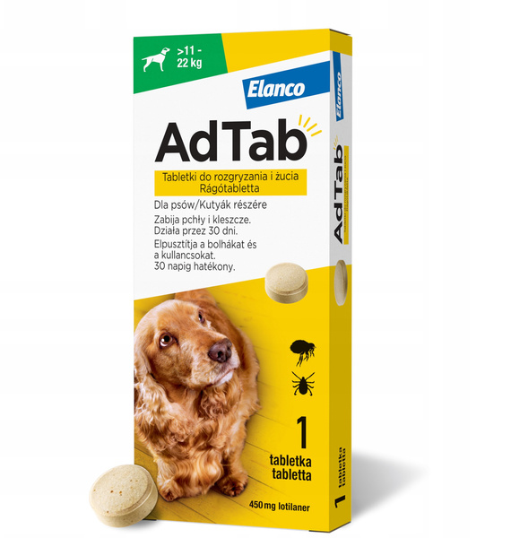 ELANCO AdTab 450mg tabletka na pchły i kleszcze dla psów >11 - 22 kg ZESTAW x 2