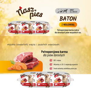 Nasz Pies Baton z wołowiną 1000 g ZESTAW X5