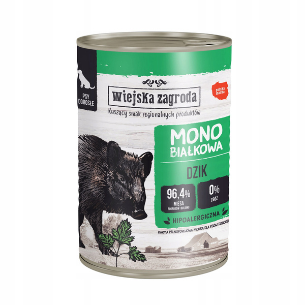 Wiejska Zagroda – Mokra Karma Monoproteinowa dla Psów Dorosłych Dzik 400g