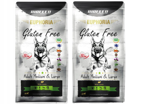 Euphoria Gluten Free Karma dla Psa z Jagnięciną (średnie i duże rasy) 2X12 kg – Sucha Karma Premium ZESTAW X2 