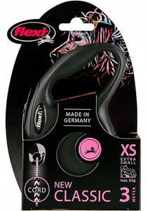 Flexi New Classic XS – Smycz automatyczna na linkę 3 m (czarna)