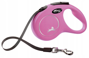 FLEXI New Classic Smycz Automatyczna Taśma 5 m, rozmiar S, różowa, do 15 kg