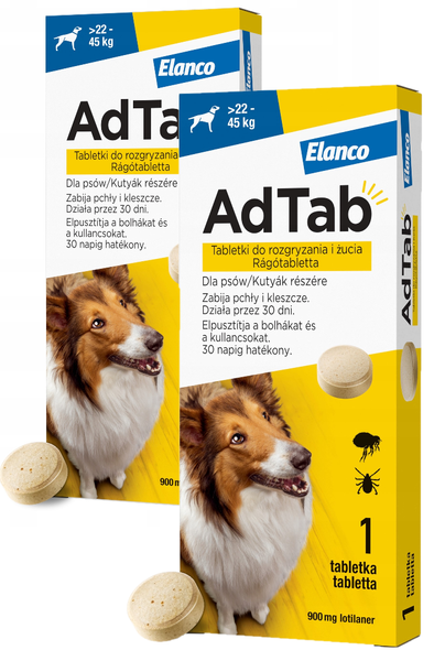 ELANCO AdTab 900mg tabletka na pchły i kleszcze dla psów >22 - 45 kg ZESTAW X2