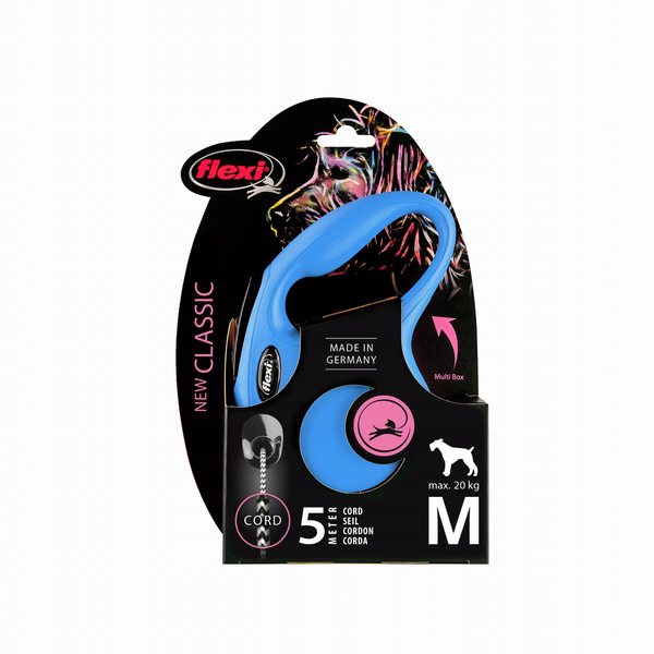 Flexi New Classic Smycz automatyczna – linka 5 m, rozmiar M, niebieska, do 20 kg