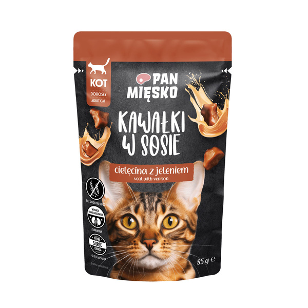 Pan Mięsko Kawałki w sosie Cielęcina z jeleniem (dorosły) 85 g Karma mokra dla kota 