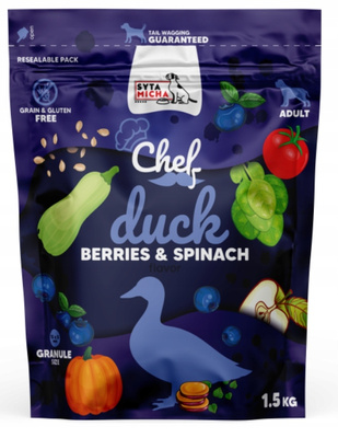 SYTA MICHA Chef Sucha karma dla psa KACZKA jagody i szpinak 1.5kg