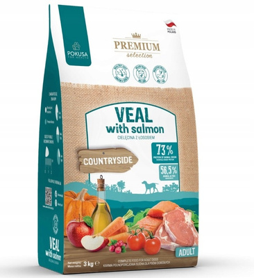 Pokusa Premium Karma Cielęcina Łosoś Adult 3kg – Premium Selection Swojskie Smaki