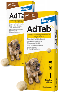 ELANCO AdTab 56mg tabletka na pchły i kleszcze dla psów 1,3-2,5 kg ZESTAW X2
