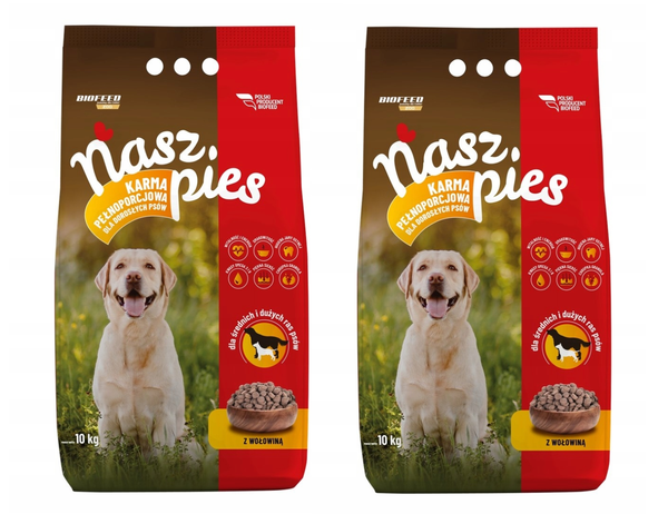 Nasz Pies Karma dla Psa z Wołowiną 2x 15 kg – Pełnoporcjowa sucha karma dla dorosłych psów