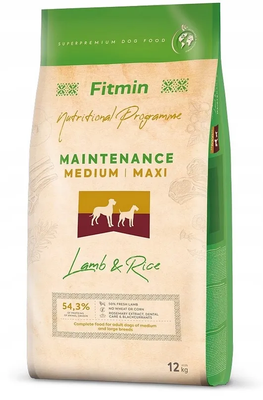 Fitmin Medium Maxi Maintenance Lamb & Rice 12kg – Monobiałkowa Karma z Jagnięciną dla Psów Średnich i Dużych Ras