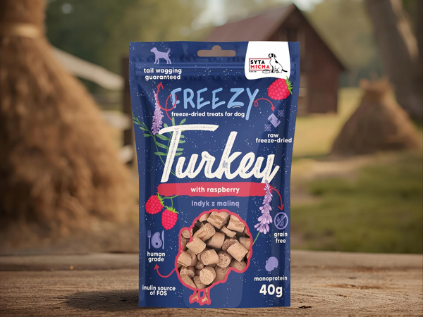 Syta Micha FREEZY Indyk z Malinami i Lawendą 40 g – Liofilizowany Przysmak dla Psa