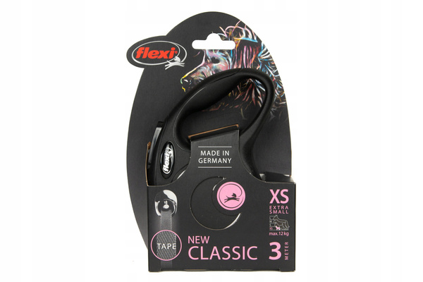 Flexi New Classic Smycz automatyczna – taśma 3 m, rozmiar XS, czarna, do 12 kg