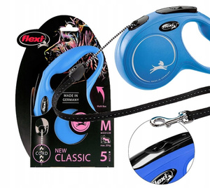 Flexi New Classic Smycz automatyczna – linka 5 m, rozmiar M, niebieska, do 20 kg