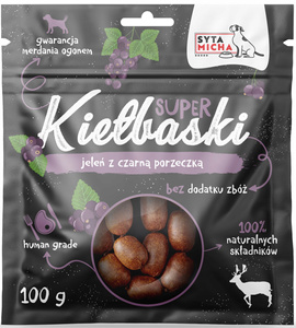 SYTA MICHA kiełbaski z jeleniem i czarną porzeczką 100g