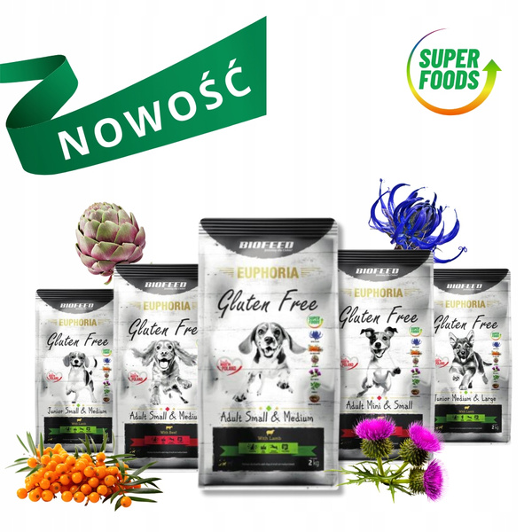 Euphoria Gluten Free Karma dla Psa z Jagnięciną (średnie i duże rasy) 2X12 kg – Sucha Karma Premium ZESTAW X2 