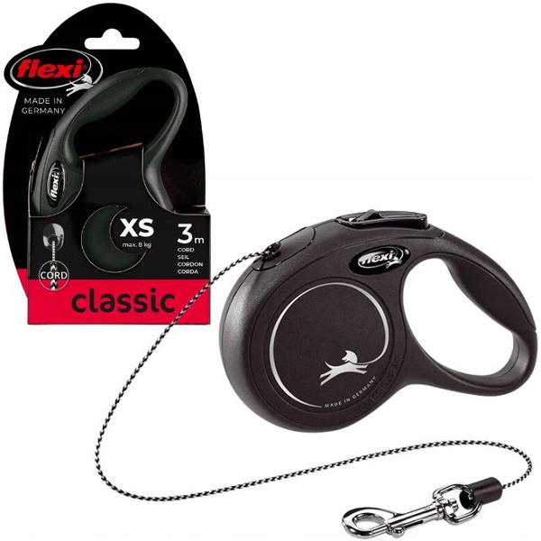 Flexi New Classic XS – Smycz automatyczna na linkę 3 m (czarna)