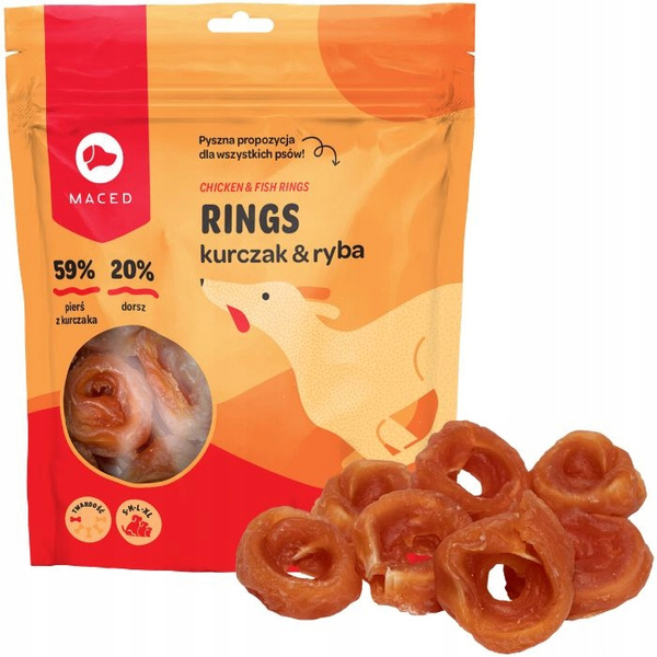 MACED Przysmak Pierścienie z Kurczakiem i Rybą 500 g – miękkie, aromatyczne smakołyki dla psów