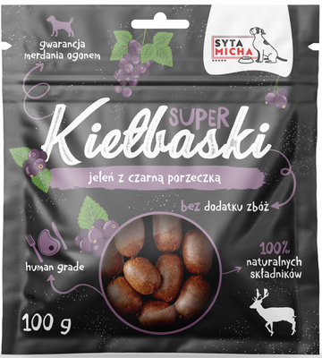 SYTA MICHA kiełbaski z jeleniem i czarną porzeczką 100g