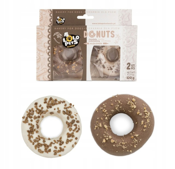 Lolo Pets Donuts o smaku waniliowym i czekoladowo-orzechowym 2 szt. / 120 g