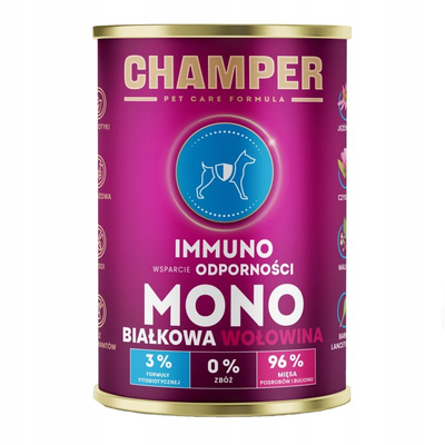 Champer Immuno Monobiałkowa 400g Mokra Karma Dla Psa Z Wołowiną Wsparcie Odporności  Znalezione na unizoo.pl