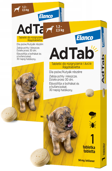 ELANCO AdTab 56mg tabletka na pchły i kleszcze dla psów 1,3-2,5 kg ZESTAW X2