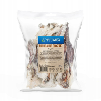 PETMEX Ucho Królika z Futrem - Naturalny Gryzak dla Psa 200g
