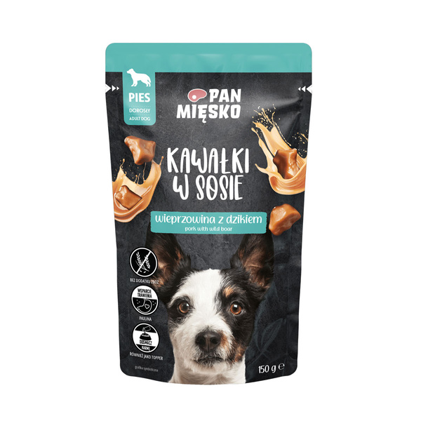 Pan Mięsko Kawałki w sosie Wieprzowina z dzikiem (dorosły) 150 g Karma mokra dla psa 