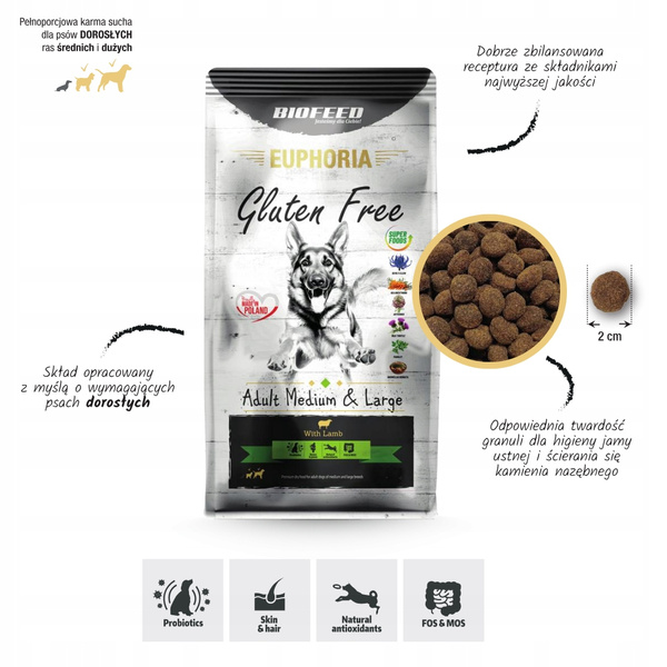 Euphoria Gluten Free Karma dla Psa z Jagnięciną (średnie i duże rasy) 2X12 kg – Sucha Karma Premium ZESTAW X2 