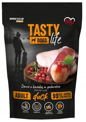TASTY DOGS LIFE mokra karma dla psa z kaczką w galaretce – saszetka 500 g
