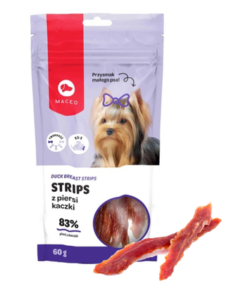 MACED STRIPS Z PIERSI KACZKI 60G – Przysmak dla Małych Psów
