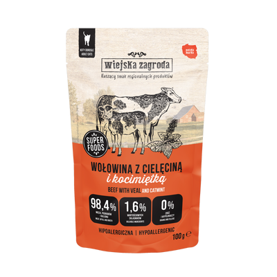Wiejska Zagroda Wołowina z cielęciną i kocimiętką (dorosły) 100g Karma mokra dla kota 