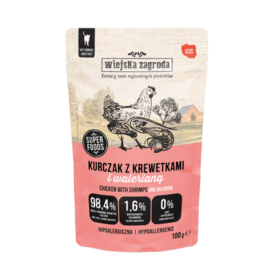 Wiejska Zagroda Kurczak z krewetkami i walerianą (dorosły) 100g Karma mokra dla kota 