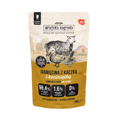Wiejska Zagroda Jagnięcina z kaczką i kocimiętką (dorosły) 100g Karma mokra dla kota 