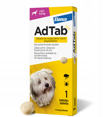 ELANCO AdTab 112mg tabletka na pchły i kleszcze dla psów >2,5-5,5 kg