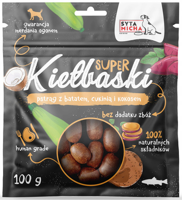 SYTA MICHA Super kiełbaski z pstrągiem 100g
