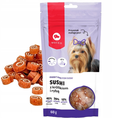 MACED SUSHI Z KRÓLIKIEM I RYBĄ MIĘKKI MAŁY PRZYSMAK DLA PSA 60g