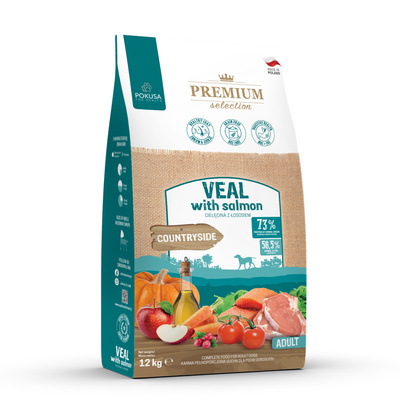 Pokusa Premium Karma Cielęcina Łosoś Adult 12kg – Premium Selection Swojskie Smaki