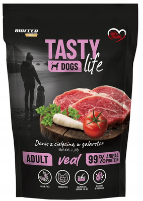 TASTY DOGS LIFE mokra karma dla psa z cielęciną w galaretce – saszetka 500 g