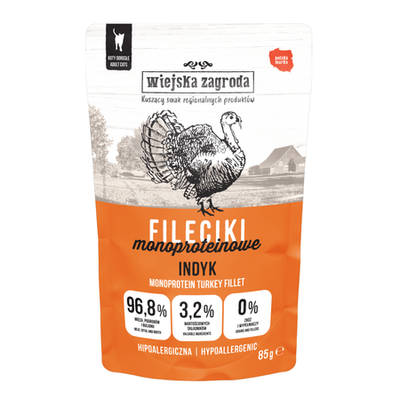 Wiejska Zagroda Fileciki Indyk (dorosły) 85g Karma mokra dla kota 