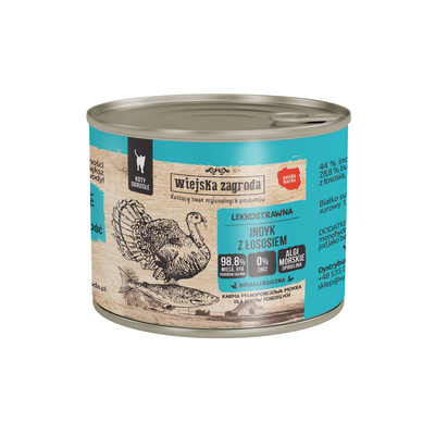 Wiejska Zagroda Indyk z Łososiem 200 g Karma mokra dla kota 