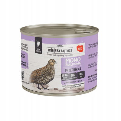 Wiejska Zagroda Monobiałkowa Karma Mokra dla Kota Przepiórka 200g