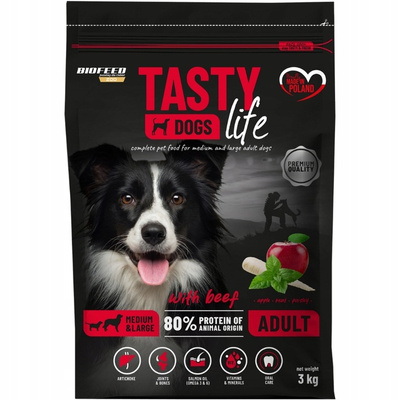 Tasty Dogs Life Karma dla Psa z Wołowiną 3 kg – Sucha Karma dla Dorosłych Psów Ras Średnich i Dużych